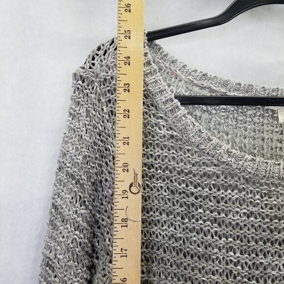 Eileen Fisher Open Knit Sweater Women's M Italian Yarn Pockets Scoop Neck Gray - Picture 13 of 15